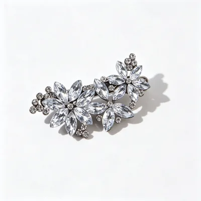 2Pcs/Set White K Rhinestone Flower Metal Frog Hair Clips Barrettes Elegant Hair Styling Accessories for Daily Gift Party Wedding