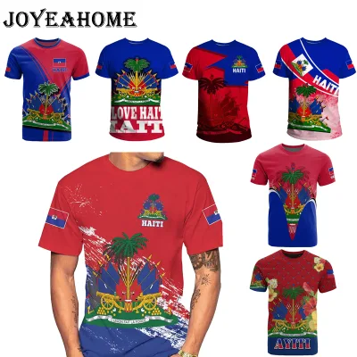 HAITI Country Flag Custom Logo Oversized 100% Polyester T-shirt Sporty Casual Short Length with Digital Printing