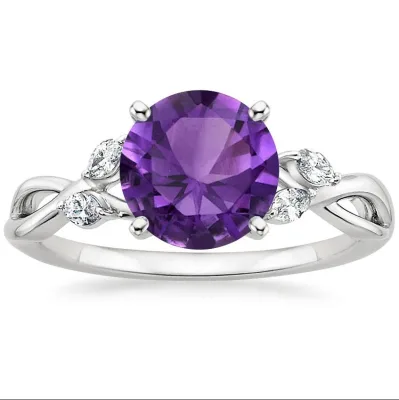 Custom Design 7 Days Natrual Amethyst Ring Round Amethyst Halo Ring With Diamond Accents Optimal Price