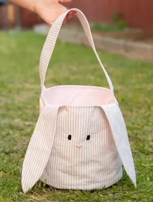Pink White Stripe Long Ears Candy Storage Custom Kids Girl Gift Cute Bunny Room Decor Home Easter Baskets Large