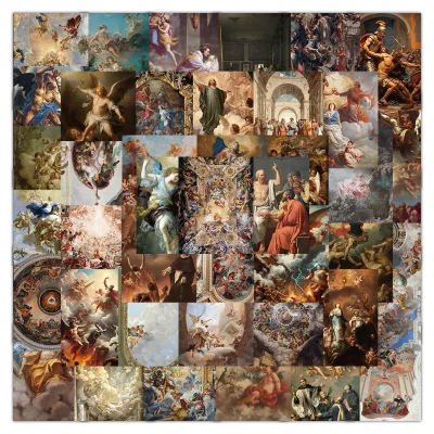 48PCS European Medieval Artwork Poster Jesus Religious Wall Painting Sticker