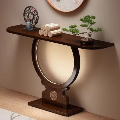 Wholesale Chinese Retro Luxurious BAMBOO Panel Entrance Cabinet Minimalist Decorative Living Room Luxury Console Table.