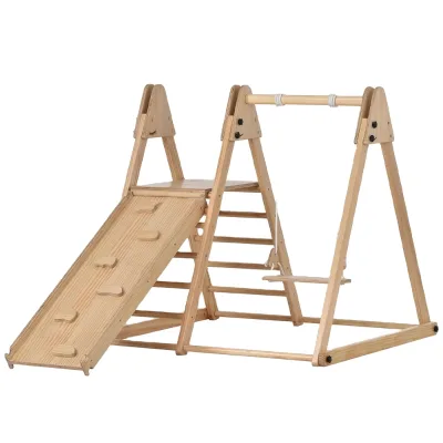 Natural Unpainted Minor Wooden Sensory Training Jungle Gym Set Children's Wooden Toys with Slide Swings