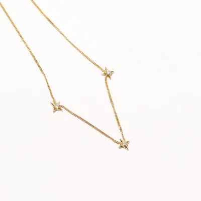 Women's Cosmic Star Necklace with Gold Plated Link Chain Trendy Stainless Steel Zircon Inlay Daily Wear Gift