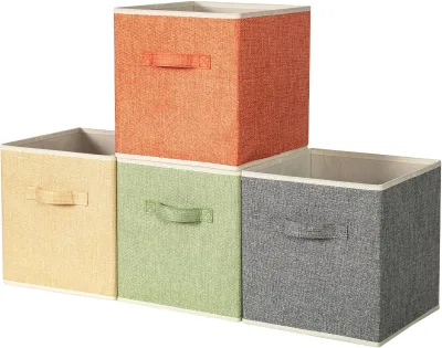 10.5Inch Foldable Storage Cube 4 Color Set Large Fabric Storage Basket Handle for Organizing Shelves Wardrobes Jewelry Tools