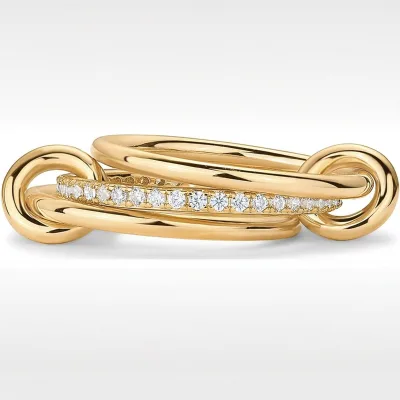 New Stacked Cubic Zirconia Ring, Gold Gloss Gold Silver Double Combination Ring Wholesale