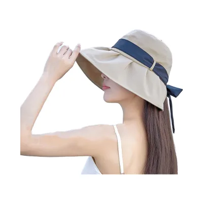 Hot Sale Women's Summer Big Brim Bow Sun Hat Uv Protection Sunscreen Hats Beach Fisherman's Cap