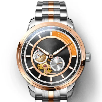 Factory Custom Luxury Men's Watch High Quality Stainless Steel Skeleton Flywheel Miyota Movement Luminous Hollow Out Features