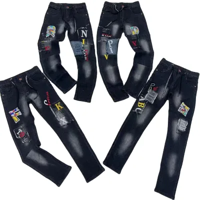 Small Batch Boy Pantalon Washed Patch Work Boys Jeans Pants Spandex Denim Slim 6-16y Boy Jeans