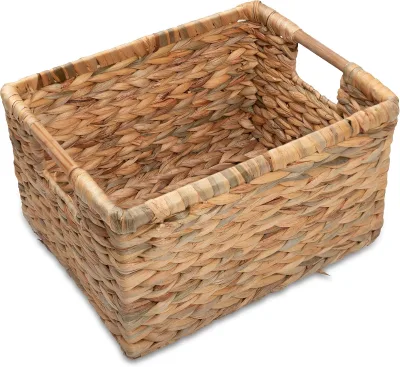 Wicker Basket with Wooden Handles for Shelves and Storage Water Hyacinth Basket for Organizing