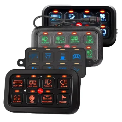 Multi-Function 8 Gang 1NO Full Illuminated RGB LED Mechanical Car Switch Panel Quick Connect Terminal 12V 80A ABS 40000 Cycle