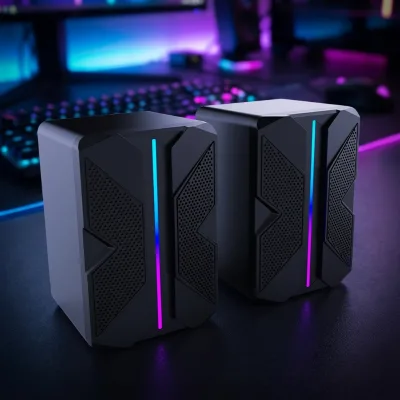 S557 Professional Manufacturer Custom Design RGB LED Backlit 2.0 Channel Stereo Sound Wired PC Gaming Speakers 0-5W Output Power