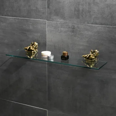 WANFAN MB-0783B Angle Design Wall Mount Bathroom Metal Glass Shelf