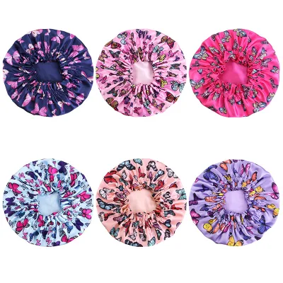Custom Children Reverisable Adjustable Double Layered Shower Cap Turban Bonnet Elastic Bathing Hats Sleeping Hair Wrap Cap