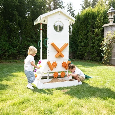 Multifunctional Backyard Windmill Sandbox Playhouse Slide Sensory Activity Kids Wooden Outdoor Playground Equipment