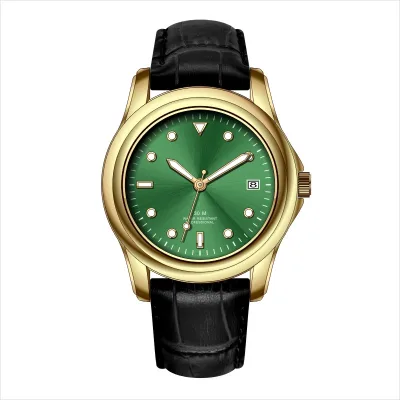 Ultrathin Thin Waterproof Quartz Watch Japan Quartz Luxury Green Dial Men's Premium Luxury Leather Quartz Watches