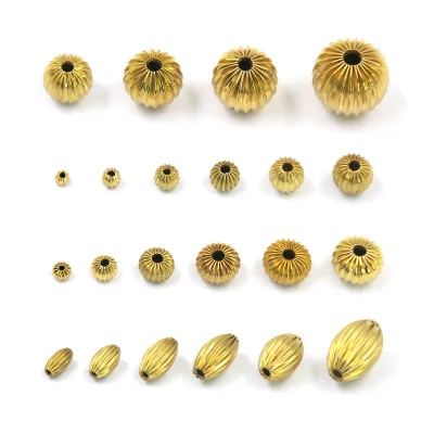 High Quality Raw Brass Round Fluted Beads Ridged Corrugated Pumpkin Spacer Beads for DIY Jewelry Making