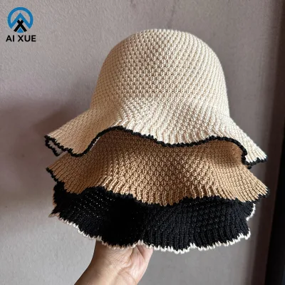 Summer Crochet Bucket Hat for Female for Seaside Vacation Outdoor Party Lace Casual Sunscreen Protection Foldable Travel Use