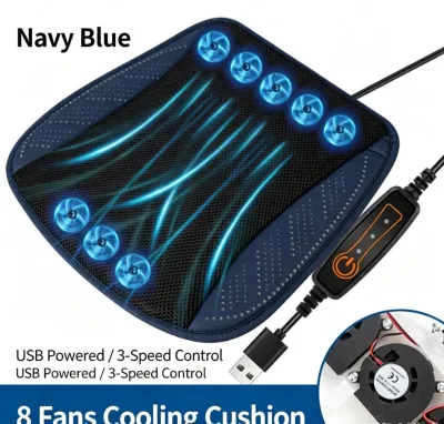 Summer Cooling Car Seat Cushion with USB Fan Breathable Mesh Seat Pad Heat Dissipation Massage Function Smart Power Supply for
