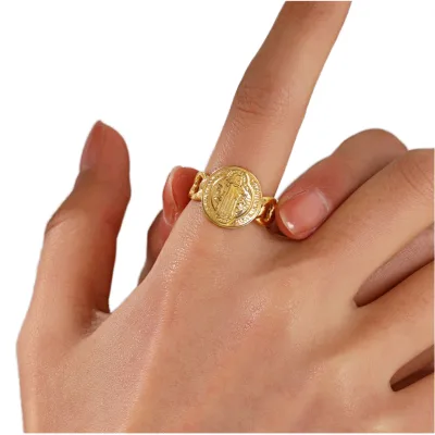 Retro Christian Wedding Engagement Temperament Chain Ring Exquisite Patterns 18K Gold Plated Stainless Steel Advanced Luxury