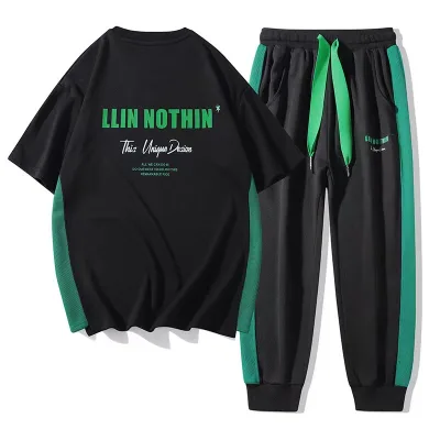 Stocked Long Sleeve Shirt Loose Pants Suit Men Oversized OEM & ODM Pullover Breathable Crewneck Knitwear Shirt Pants Suit