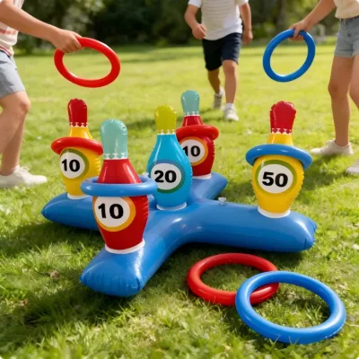 Inflatable Bowling Cross Ring Toss Game, Kids Throwing Ring Toss Toy, Fun Pool Party Ring Toss Game