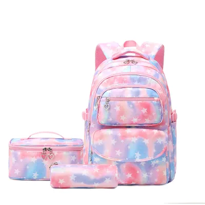 HY 2026 New 3 in 1 Floral Backpack Female Students Simple Schoolbag Lunch Bag Pencil Case 3-piece School Backpack Set