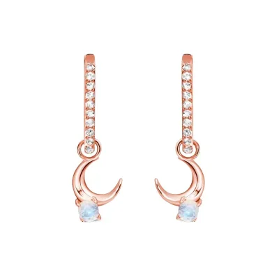 4*4mm 925 Sterling Silver Sun and Moon Moonstone Earrings Dangle Earrings