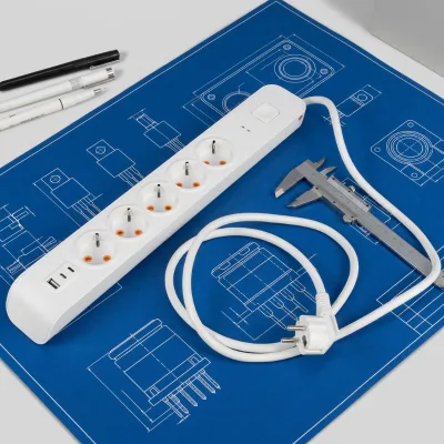 Multi-function Socket Switch 5 Socket+2 USB C+ 1 USB a 16A 3M 3G*1.5MM2 Copper Cable Surge Protection Fire-resistant IP20