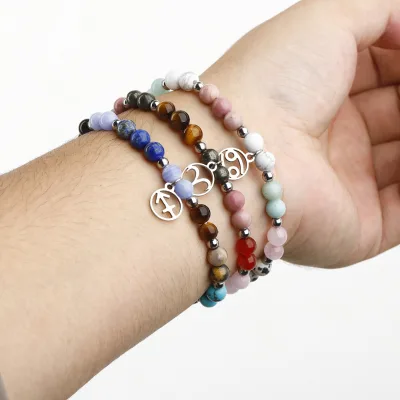 Natural Crystal Stone Bead Leo Zodiac Bracelet Star Sign Handmade Braided Bracelets With Zodiac Sign
