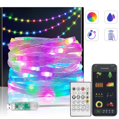 New Leather Wire Magic LED Light IP65 5V USB for Christmas Smart App & Remote Controlled RGBIC LED Fairy String Lights