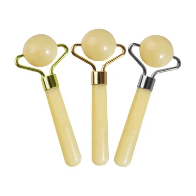 Wholesale Natural Yellow Jade Roller Custom Logo Rotating Ball Eye Serum Roller Anti-wrinkle Single Head 3D Mini Eye Roller