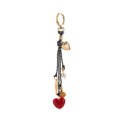 Y2K Fashion Heart Keychain Braided Cord with Alloy Hearts Pearl & Evil Eye Charms Spring Ring Carabiner Handbag Pendant Keychain