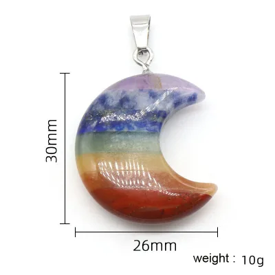 Natural 7 Color Crystal Gem Crescent Carving Seven Chakras Moon Star Healing Stone Pendant