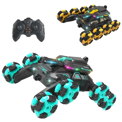 2.4G Remote Control Electric 8-Wheel Acrobatics RC Stunt Car with Lights and Music Toy for Boys Includes USB Cable