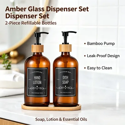 Original Amber Glass Bottle, Glass Bottle With Pump for Lotion Soap Hand Sanitizer Dispenser, Custom Safe Packaging Available