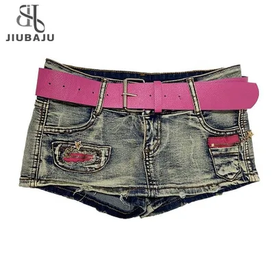 Y2K Super Short Jean Shorts Grunge Punk Sexy Low Waist Vintage Denim Micro Skirt With Shorts Belt