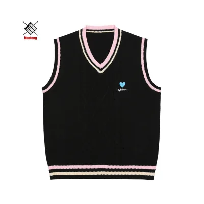Custom Logo New Design College Style V Neck Men Vest Jacquard Sweater