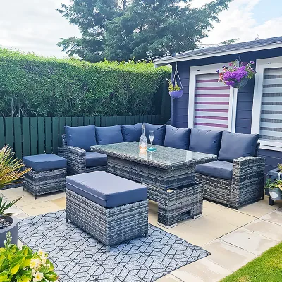 Traditional Luxury Rattan Garden Furniture U Shape KD Structure Outdoor Sectional Wicker Sofa with High Loading Capacity