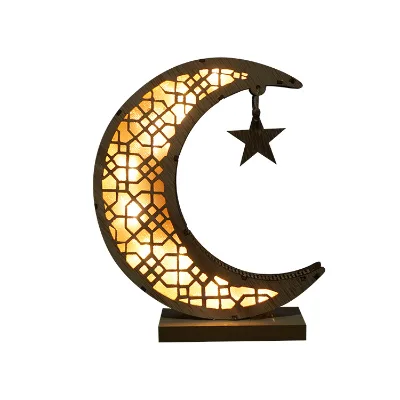 Most Popular Wooden Crafts With Moon Shaped Lights Desktop Decoration Ramadan Parties Hanging Pendants Supplies