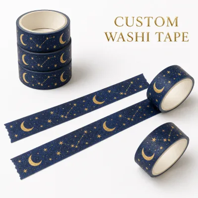 Custom Gold Foil Washi Tape with Star Moon Crescent Night Sky Pattern for Journaling Scrapbooking DIY
