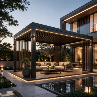 Outdoor Aluminum Pergola with Windproof Structure and Optional Glass Sliding Doors