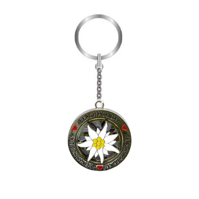 Factory Custom logo Metal Rotating Snow Mountain Edelweiss Swiss Switzerland Souvenir Keychain