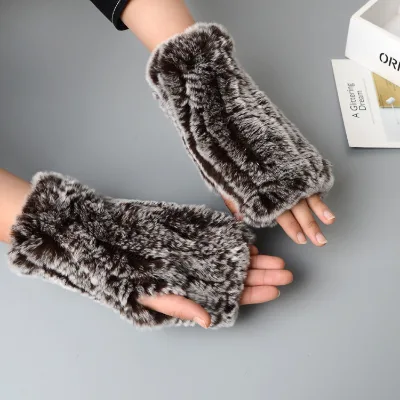Women's Winter Warm Gloves Real Rex Rabbit Hair Half-finger Fingerless Computer Gloves Ladies Knitted Fur Gloves