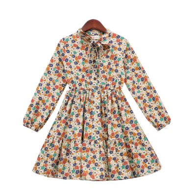 Shopping Websites Korean Style Sweet Girl's Autumn Knee-Length Floral Dress For Kids