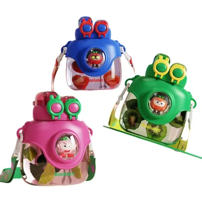 2024 Children's Portable Double Straw Water Cup Primary School Special Pot Cartoon Design PC Material for Boys and Girls