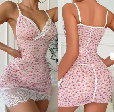 Summer Women's Lace Floral Print Camisole Sleepwear Skirt Breathable Seductive Romantic Home Suit Set