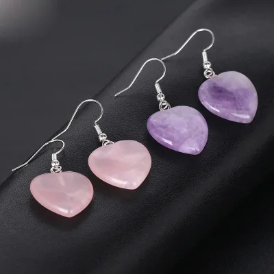 Wholesale Heart Shaped Natural Gemstone Crystal Stone Dangle Earring for Women Jewelry Earrings
