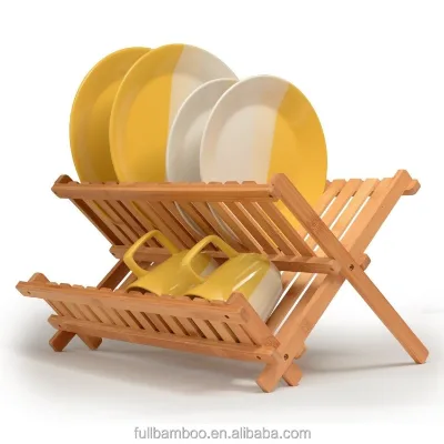 Bamboo Dish Rack Collapsible Dish Drainer Foldable Dish Drying Rack Bamboo Plate Rack