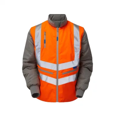 OEM Breathable Waterproof Warm Hi-vis Orange Puffer Jacket Detachable Sleeves Waistcoat for Men Safety Wear